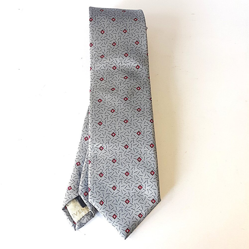 Vintage Givenchy Men's Silk Necktie Gray Geometric Design 57.5" Long 3.25" Wide